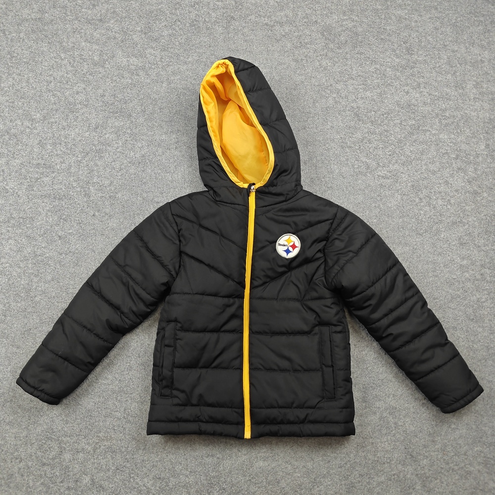 Pittsburgh Steelers Jacket Youth XS NFL Team Apparel Black Hooded Puffer